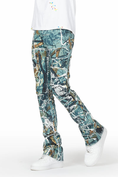shake tree camo stacked flare jean