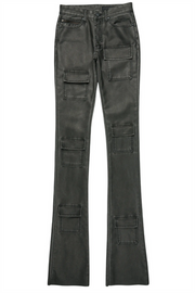 petrus red pu stacked flare leather jean