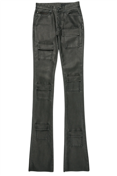 petrus red pu stacked flare leather jean