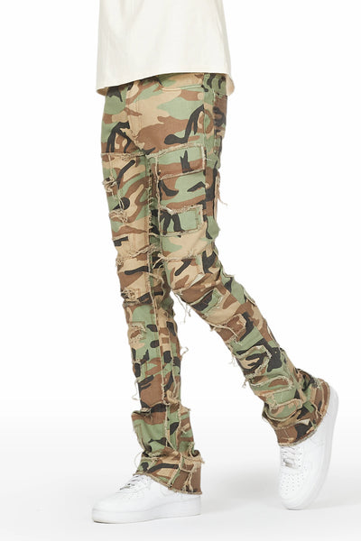 shake tree camo stacked flare jean