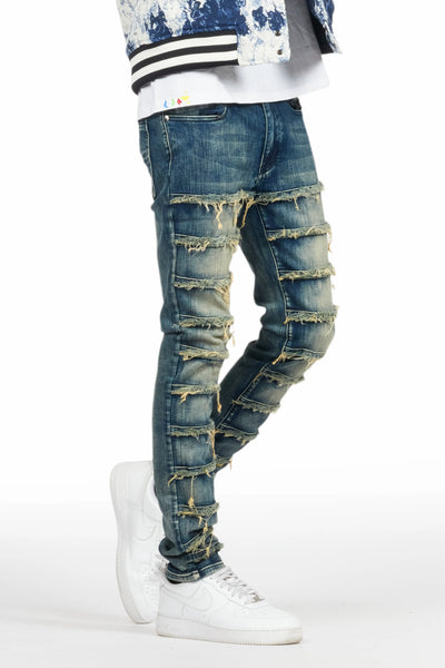 waylon rustic blue frayed slim fit jean