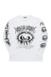 All seeing eyes white long sleeve graphic t-shirt