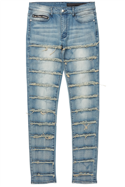 waylon rustic blue frayed slim fit jean