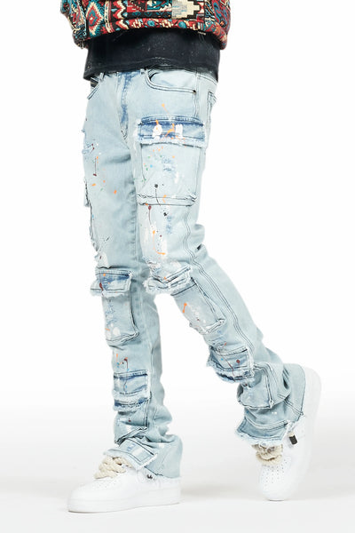 Orien beige painter stacked flare jean