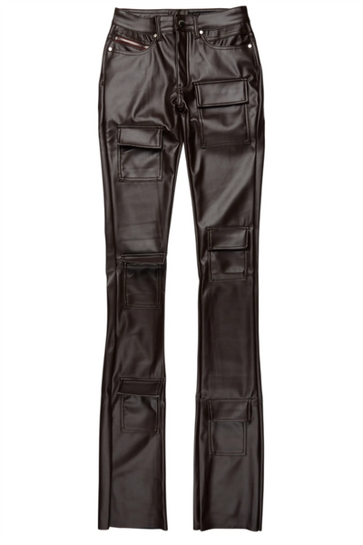 petrus red pu stacked flare leather jean