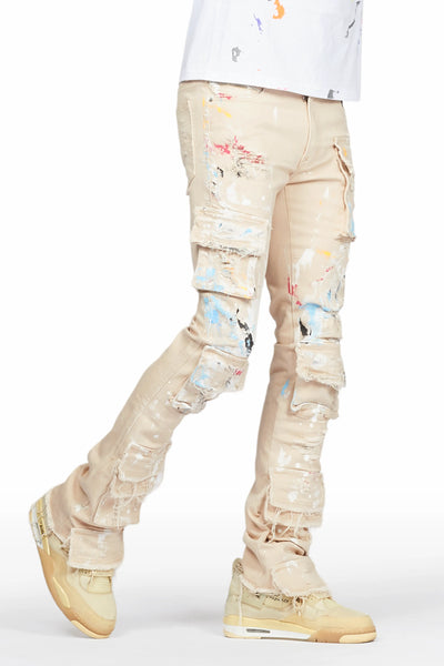 Orien beige painter stacked flare jean