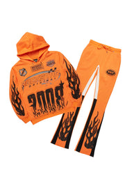 amos royal blue stacked flare hoodie track set