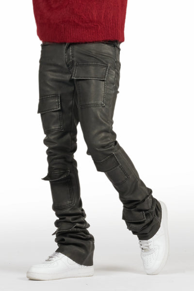 petrus red pu stacked flare leather jean