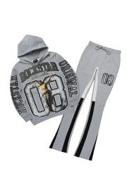 fields grey/white stack flare hoodie track set