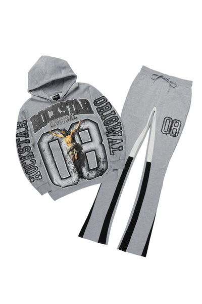 fields grey/white stack flare hoodie track set