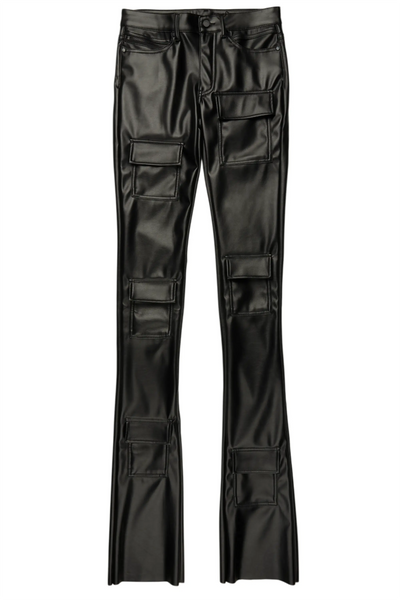 petrus red pu stacked flare leather jean