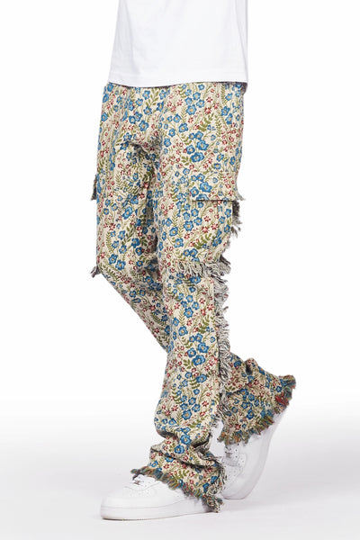 ayami red slim tapestry flare jean