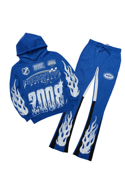 amos royal blue stacked flare hoodie track set
