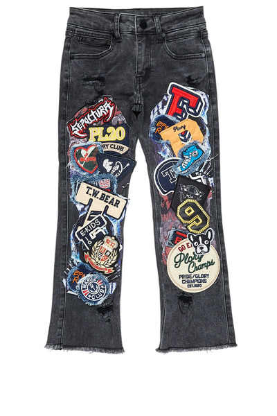 Boys espen black stacked flare jean