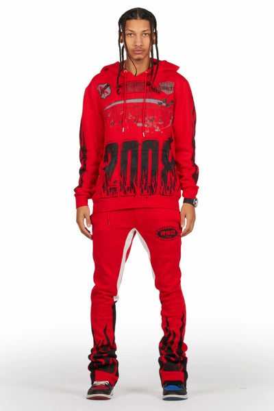 amos royal blue stacked flare hoodie track set