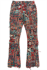 tayami tapestry aqua cargo stacked flare jean