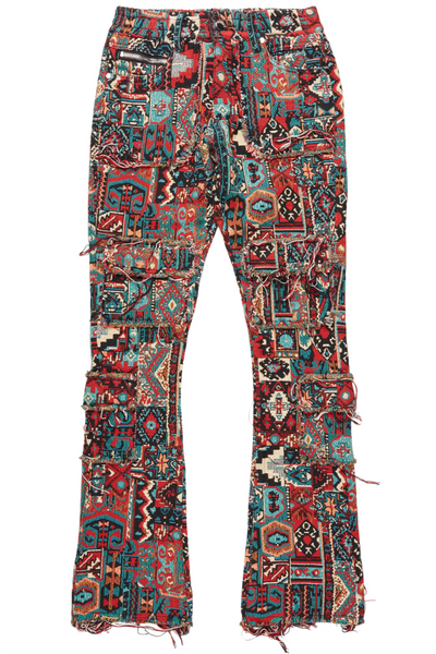 tayami tapestry aqua cargo stacked flare jean