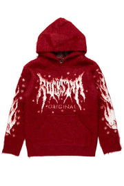 girls raymond red graphic knitted mohair hoodie