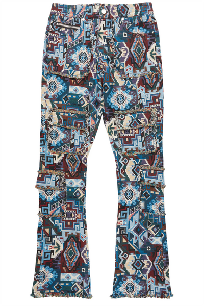 tayami tapestry aqua cargo stacked flare jean