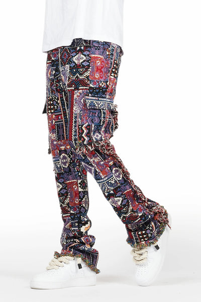 ayami red slim tapestry flare jean