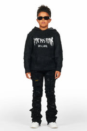 boys andros brown/tan mohair hoodie/stacked flare jean set