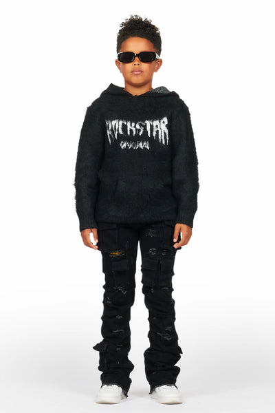 boys andros brown/tan mohair hoodie/stacked flare jean set