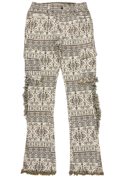 ayami red slim tapestry flare jean