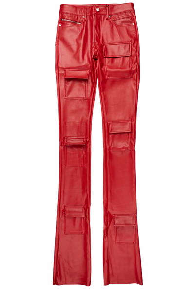 petrus red pu stacked flare leather jean
