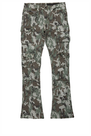 boys yves tree camo stacked flare cargo jean