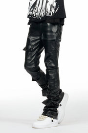 petrus red pu stacked flare leather jean
