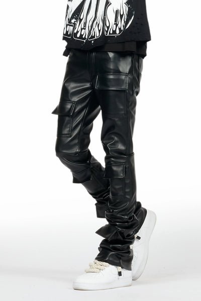 petrus red pu stacked flare leather jean