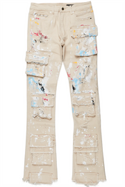 Orien beige painter stacked flare jean