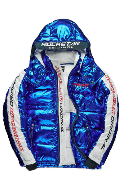 metallic royal blue alasia puffer jacket