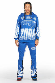amos royal blue stacked flare hoodie track set