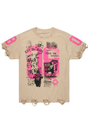 Kammile Beige/Pink Oversized T-Shirt – Trendy Fit