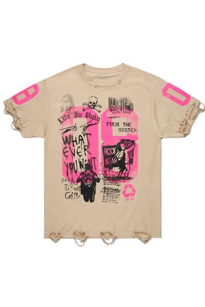 Kammile Beige/Pink Oversized T-Shirt – Trendy Fit