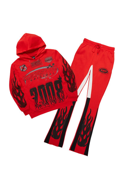 amos royal blue stacked flare hoodie track set