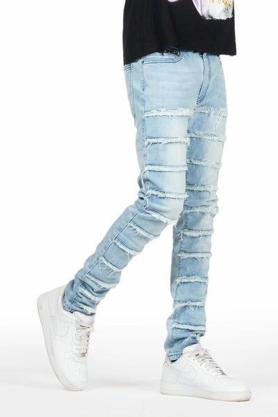 waylon rustic blue frayed slim fit jean