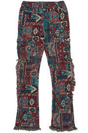 ayami red slim tapestry flare jean
