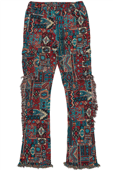 ayami red slim tapestry flare jean