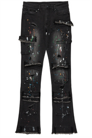 Orien beige painter stacked flare jean