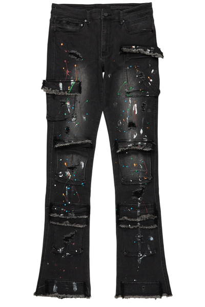 Orien beige painter stacked flare jean