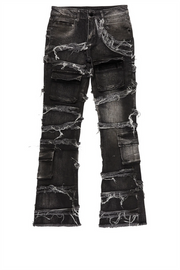 boys yves tree camo stacked flare cargo jean