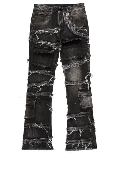 boys yves tree camo stacked flare cargo jean