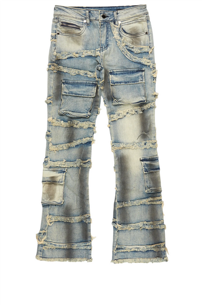 boys yves tree camo stacked flare cargo jean