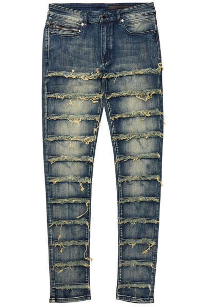 waylon rustic blue frayed slim fit jean