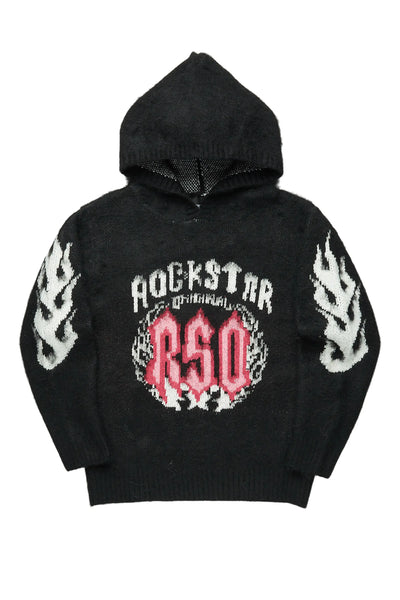 girls kanny light grey graphic knitted mohair hoodie