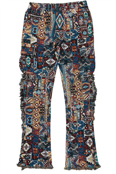 ayami red slim tapestry flare jean