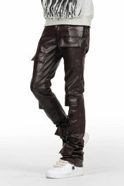 petrus red pu stacked flare leather jean