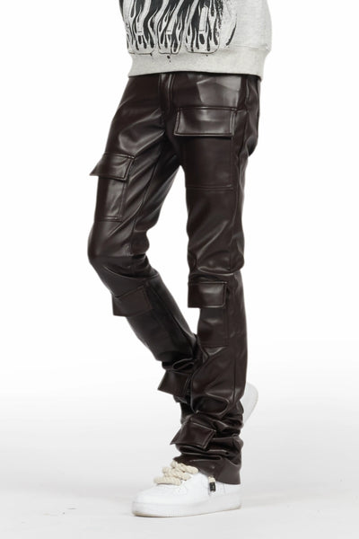 petrus red pu stacked flare leather jean